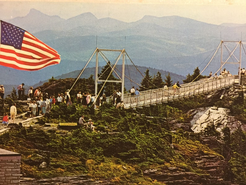 Vintage N C Postcard Grandfather Mountain North Carolina Mile High Swinging Bridge Linville Peak