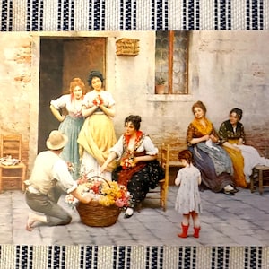 Cartão postal vintage, artista pintando o vendedor de flores veneziano, por Eugene de Blass, escola austríaca, lindo cartão brilhante