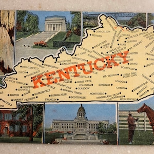 Carte postale vintage Kentucky State Map KY 1953