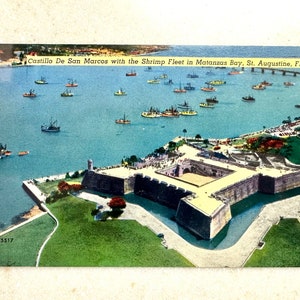 Cartão postal vintage Santo Agostinho FL Castillo De San Marcos na Baía de Matanzas