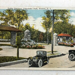 Carte postale vintage Cadwalader Park Trenton N J Entrée du chariot 1919