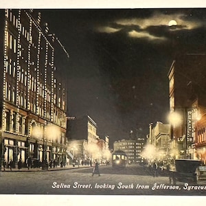 Cartolina d'epoca Syracuse NY Salina e Jefferson St guardando verso sud