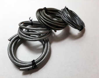 ROUND LEATHER CORD, Genuine, Grey (metallic finish) - 5MM - 4MM - 3MM - 1,5MM - 1 Meter or 3 Meters - High quality natural leather