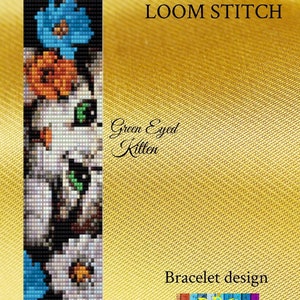 Green Eyed Kitten Loom Pattern, loom pattern, loom bracelet, seed bead pattern, loom beaded bracelet