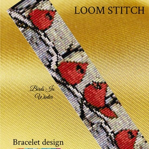 Birds In Winter Loom Pattern, Loom Pattern, loom patterns, loom beading, bead loom patterns, loom beading patterns, seed bead bracelet image 1