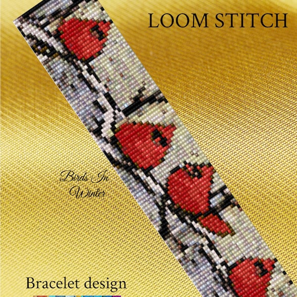 Birds In Winter Loom Pattern, Loom Pattern, loom patterns, loom beading, bead loom patterns, loom beading patterns, seed bead bracelet