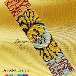 Live and Love Peyote Pattern, peyote pattern, sun and moon peyote pattern, sun and moon pattern, peyote bracelet. seed bead pattern, PDF