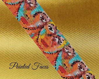 Imagen de peyote de caras pintadas, cuentas de peyote, patrón de pulsera de peyote, cuentas de peyote, pulsera de peyote PDF, patrón de tejido de cuentas,