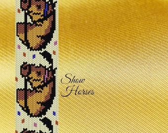 Show Horses Peyote Pattern, peyote, peyote pattern, peyote patterns, peyote beaded bracelet, seed bead pattern, horse pattern