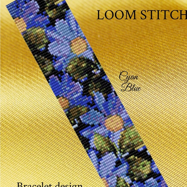 Cyan Blue Loom Pattern, bead loom pattern, loom pattern, loom bracelet, Delica pattern, PDF, instant download, bead graph, seed bead