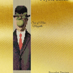 Magritte Son of Man Peyote Pattern, Peyote Pattern, Peyote Patterns, Peyote Bracelet, Peyote beaded bracelet, Magritte, Delica pattern