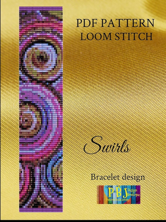 Swirls Loom Pattern, loom bracelet, instant download, PDF file, square stitch pattern, seed bead pattern, loom beading, delica pattern,
