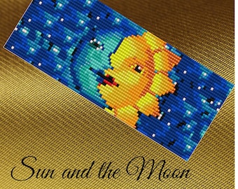 Sol- och månevävstolsmönster, himmelskt armband, omedelbar nedladdning, PDF delikat mönster, pärlvävning, fyrkantsstygn, sol-/månemönster, vävstol