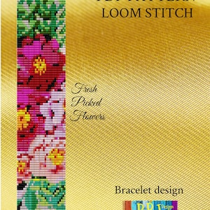 Fresh Picked Flowers Loom Pattern, loom pattern, loom patterns, loom, seed bead pattern, loom bracelet, seed bead bracelet, Delica pattern