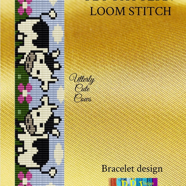 Motif de métier à tisser de vaches tout à fait mignon, motif de métier à tisser, motifs de métier à tisser, bracelet à tisser, motif de vache à tisser, bracelet de perles de rocaille, motif de perles de rocaille, gnome