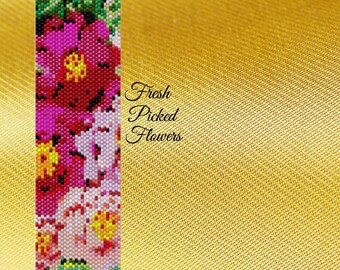 Fresh Picked Flowers Peyote Pattern, peyote, peyote pattern, peyote patterns, peyote beaded bracelet, peyote bracelet, seed bead pattern