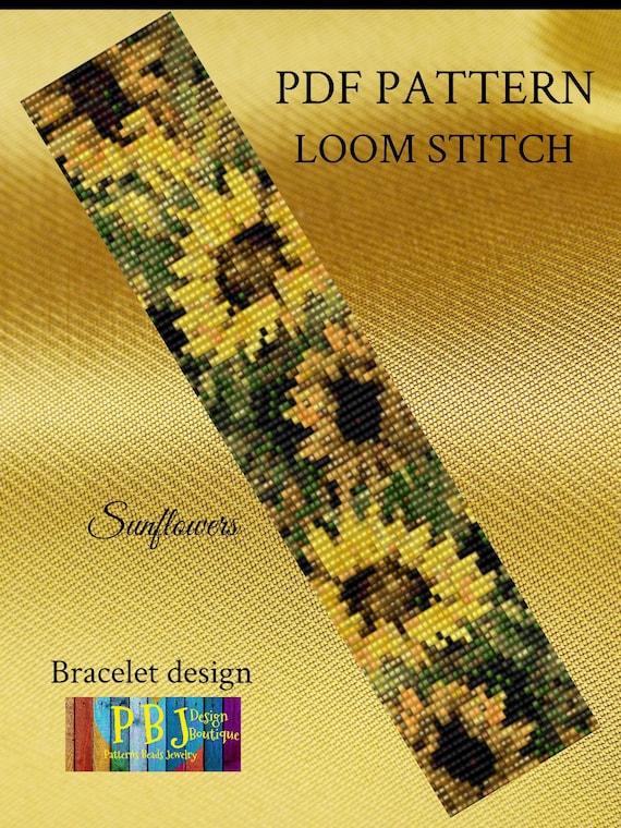 Sunflowers Loom Pattern, loom pattern, loom beading, loom bracelet, Miyuki pattern, loom bead pattern, square stitch graph, beading graph