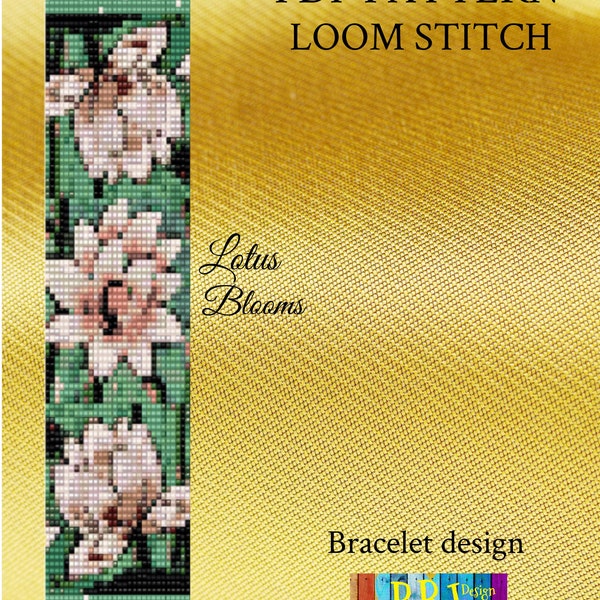 Lotus Blooms Loom Pattern, loom, loom pattern, loom patterns, loom bracelet, loom beaded bracelet, seed bead bracelet, seed bead pattern