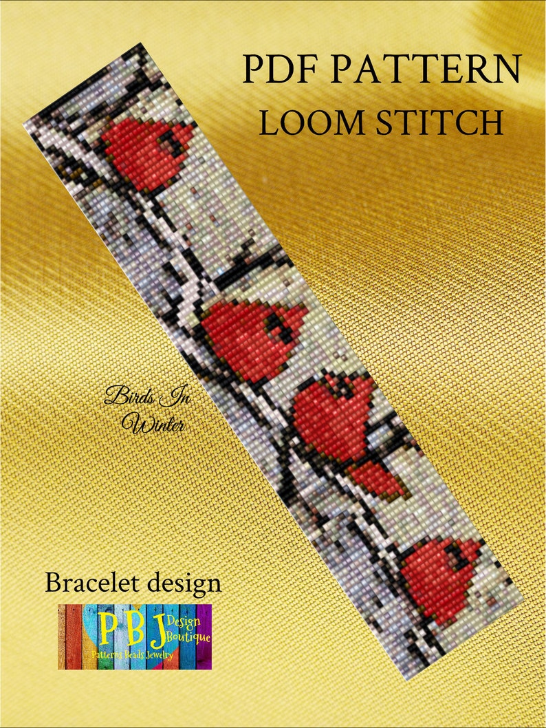 Birds In Winter Loom Pattern, Loom Pattern, loom patterns, loom beading, bead loom patterns, loom beading patterns, seed bead bracelet image 1