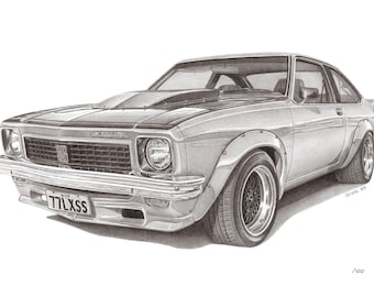 1977 Holden LX Torana A9X A3 Print off Original Pencil Drawing Limited 100 copies