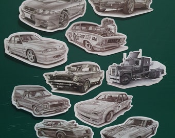 Full set of Assorted 10cm Die Cut Vinyl Stickers off original artworks
