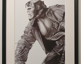 Framed Hellboy A3 Print off Original Pencil Drawing Limited 100 copies
