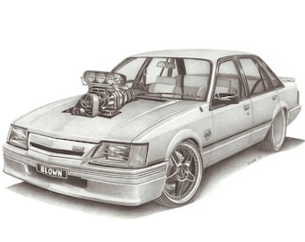 Holden VK Commodore Street Machine A3 Print off Original Pencil Drawing Limited 100 copies