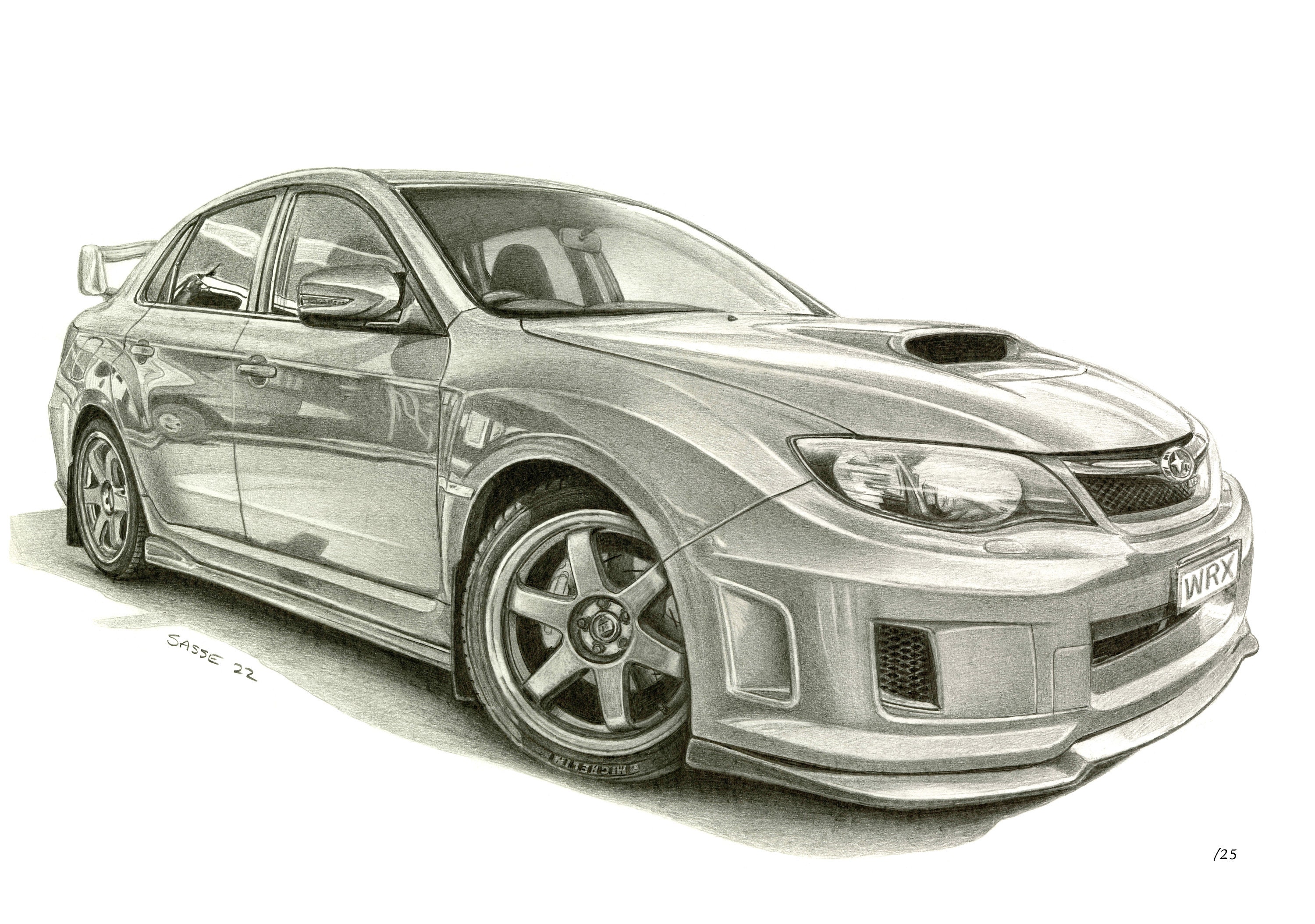 Framed Subaru WRX 2013 Print off Original Pencil Drawing Limited