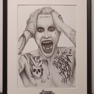 Gerahmter Joker Jared Leto Suicide Squad A3 Druck von Original Bleistift Zeichnung Limitiert 100 Exemplare