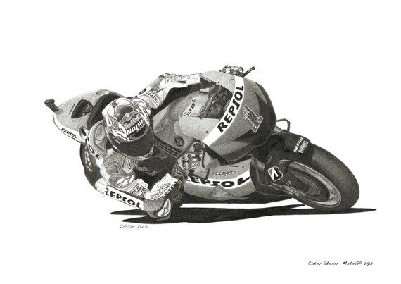 Casey Stoner Repsol Honda ポスター Casey Stoner 2012 Honda Motogp A3 Print off Original Pencil