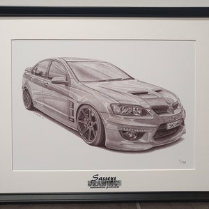 Framed Holden VE Clubsport R8 A3 Print off Original Pencil Drawing Limited 50 copies image 1