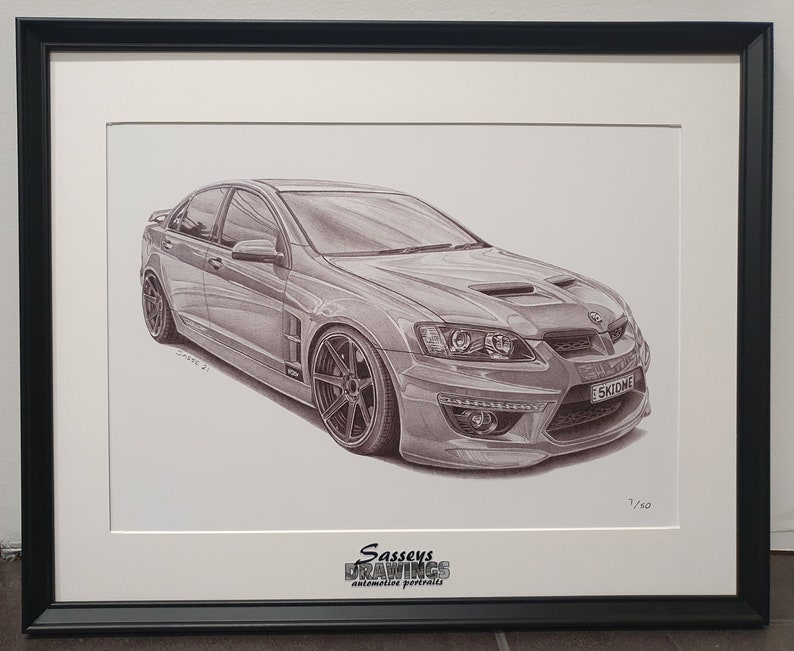 Framed Holden VE Clubsport R8 A3 Print off Original Pencil Drawing Limited 50 copies image 1