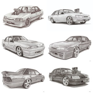 6 X Holden Commodore A3 Drucke von Original Bleistift Zeichnungen Limitiert auf 50 und 100 Exemplare
