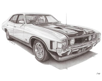 Ford Falcon XAGT Sedan A3 Print off Original Pencil Drawing Limited 50 copies