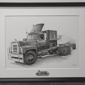 Impression « Rubber Duck » Mack RS700L encadrée Dessin original au crayon limité à 100 exemplaires