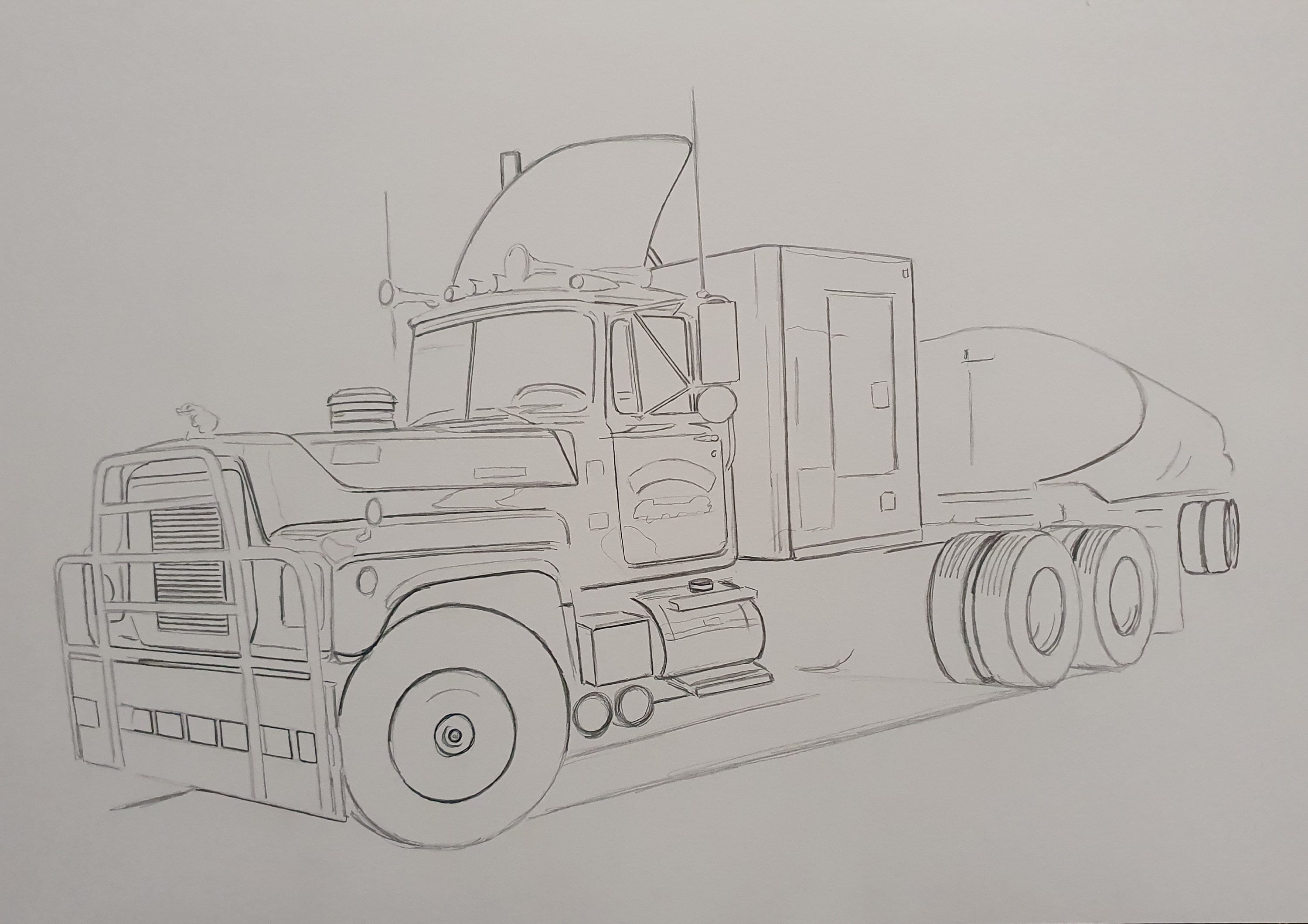 Original Artwork Convoy Rubber Duck Mack RS700L A3 Fine Art