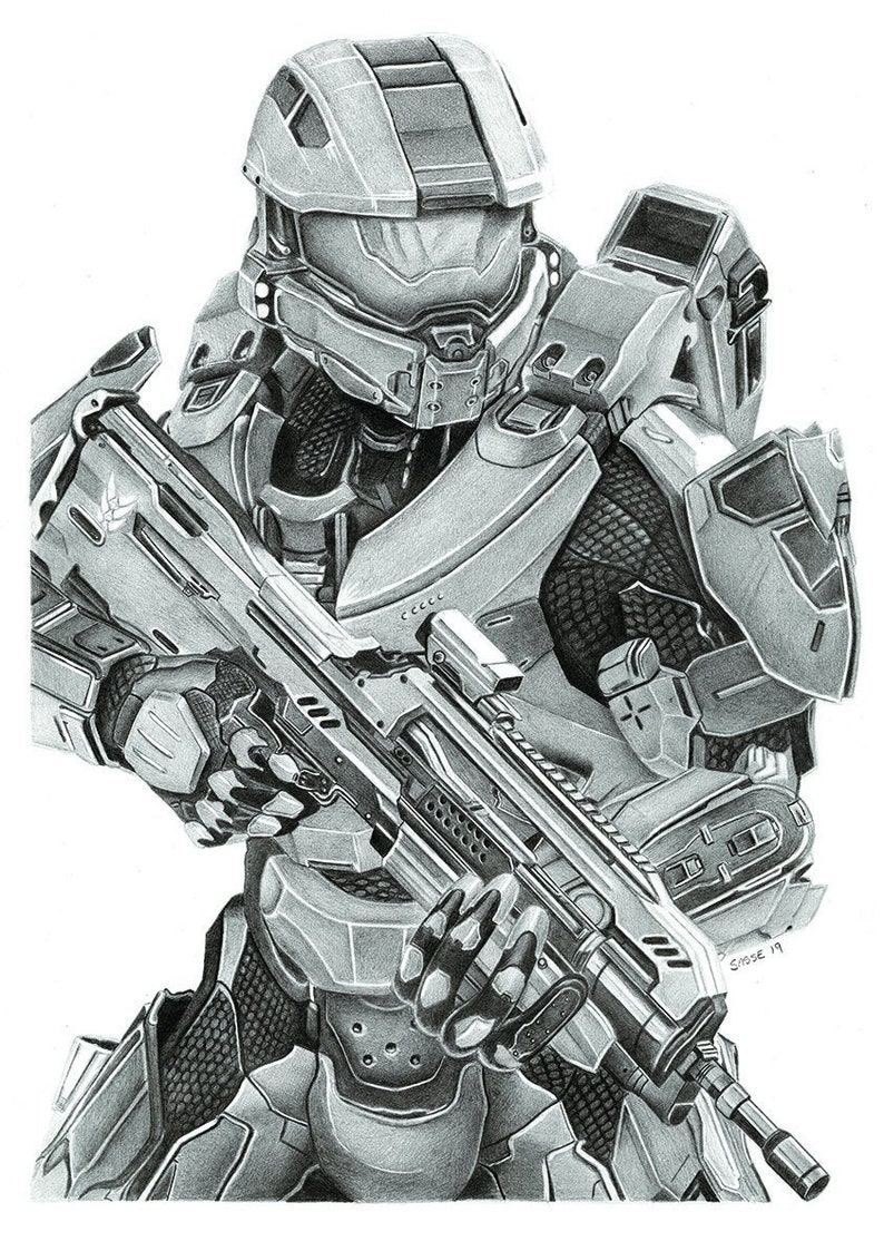 Halo 4 Masterchief A3 Print off Original Pencil Drawing - Etsy