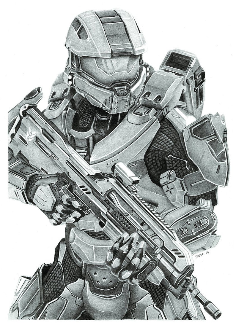 Halo 4 Masterchief A3 Print off Original Pencil Drawing Limited 100 ...
