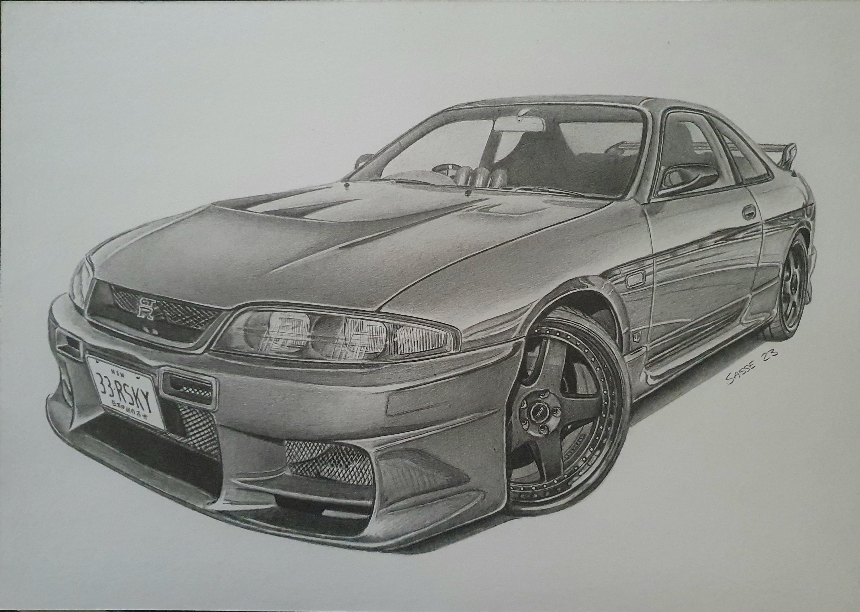 Nissan Gt R R33 Draw Orginal Artwork Nissan Skyline R33 GTR A3 Fine Art Graphite Pencil ...