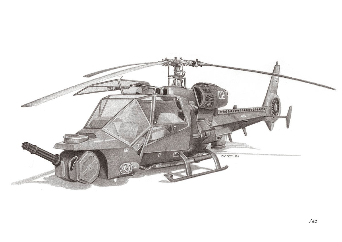 Military helicopter drawing illustration art vintage posters for the wall •  posters army, snow, heavy | myloview.com