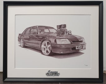 Framed Holden VK Commodore MISCHF Street Machine A3 Print off Original Pencil Drawing Limited 50 copies