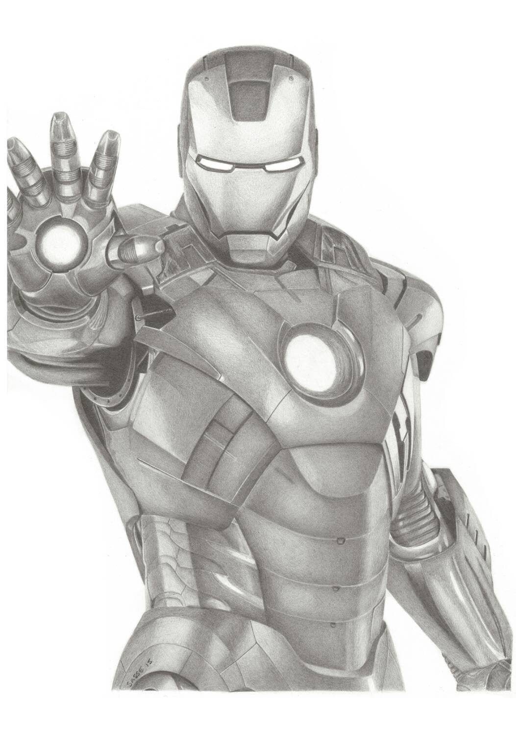 Ironman Marvel A3 Print off Original Pencil Drawing Limited 25 | Etsy