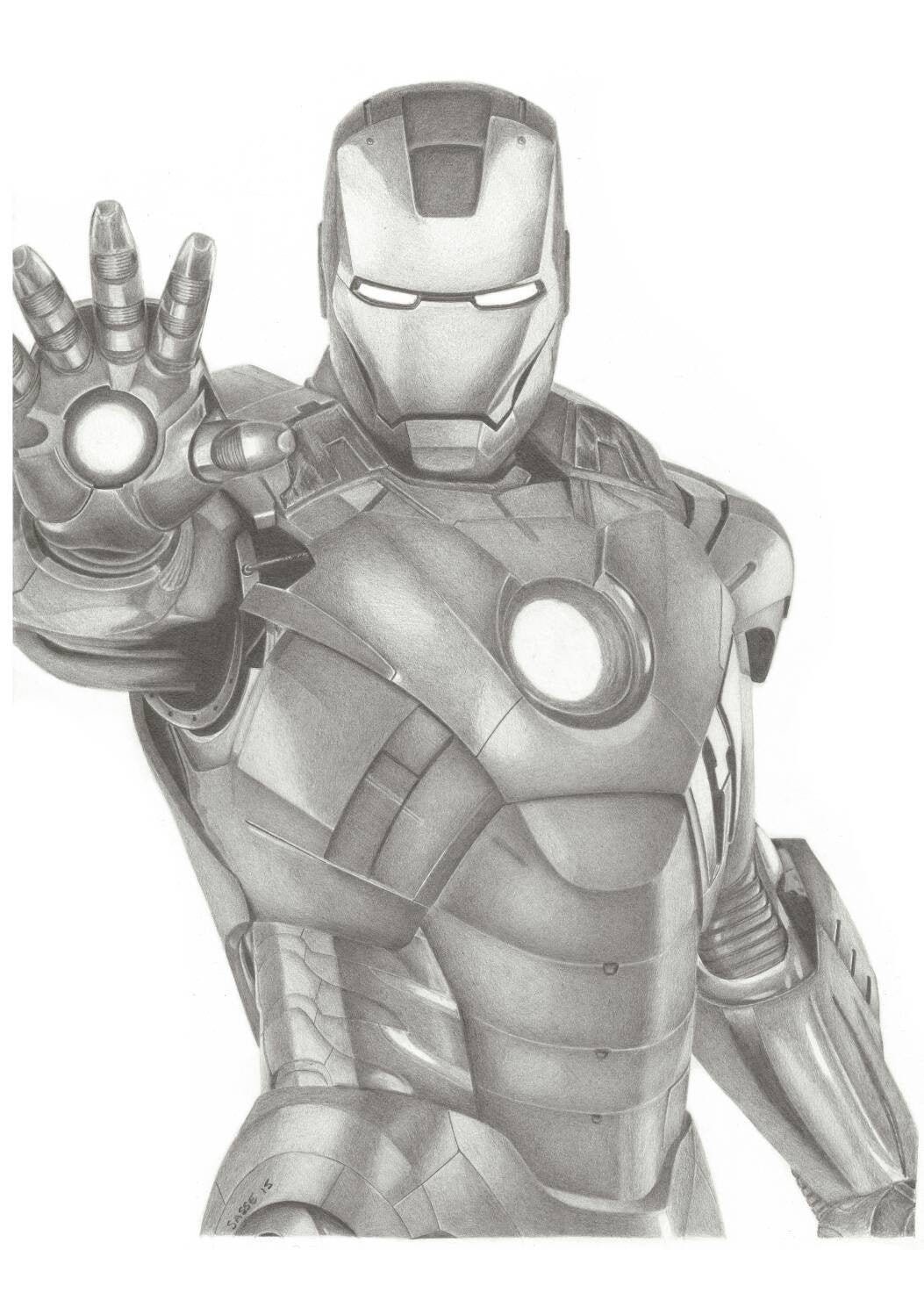 Ironman Marvel A3 Print off Original Pencil Drawing Limited 25 Etsy