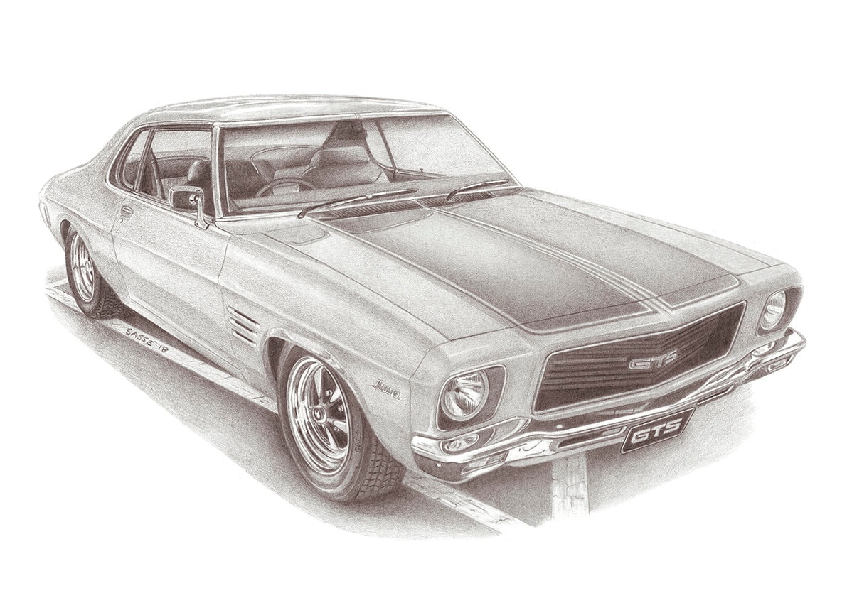 【即出荷】 1973 Holden Pencil Original off Print A3 GTS Monaro HQ 絵画