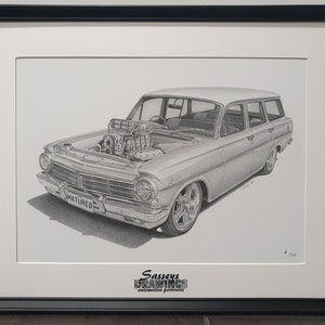 Framed Holden 1964 EH Wagon Street Machine A3 Print off Original Pencil Drawing Limited 100 copies