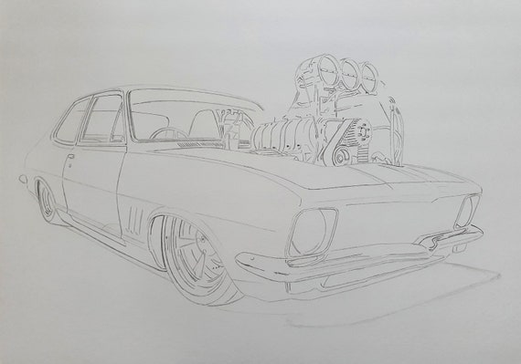 Original Artwork 1972 Brock Holden LJ Torana Drag Car Mashup A3