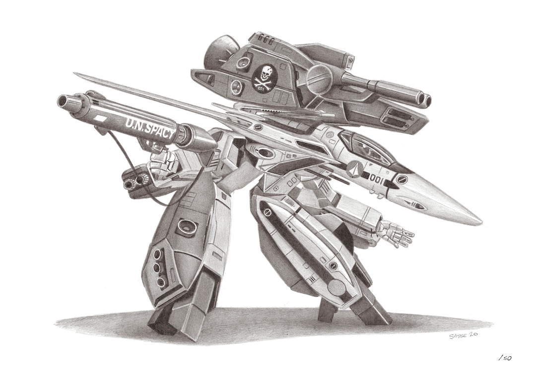 Macross Veritech VF1 Guardian A3 Print off Original Pencil Drawing