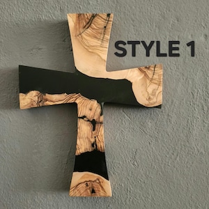 Custom Resin & Olive Wood Wall Cross: Engraved Christian Gift