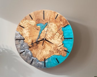 Custom Made Resin & Olive Wood Wall Clock, Made to order Epoxy and Olive Wood Wall Clock, Home gift, Live Edge Rustic Olive Wood Wall Clock