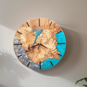 Custom Made Resin & Olive Wood Wall Clock, Made to order Epoxy and Olive Wood Wall Clock, Home gift, Live Edge Rustic Olive Wood Wall Clock